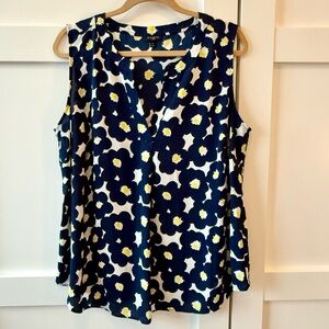 Talbots - Floral Sleeveless Top - Navy and Yellow